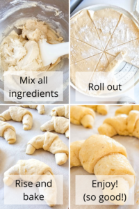 how to make gluten-free crescent rolls: mix ingredients, roll out, rise, bake, and enjoy!