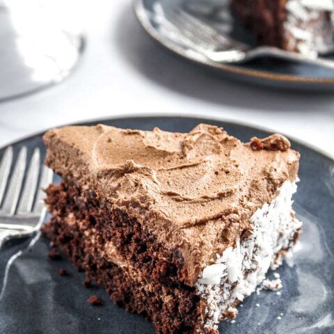 Chocolate Quinoa Cake with Whipped Ganache Frosting and White Chocolate Shavings. WOW.