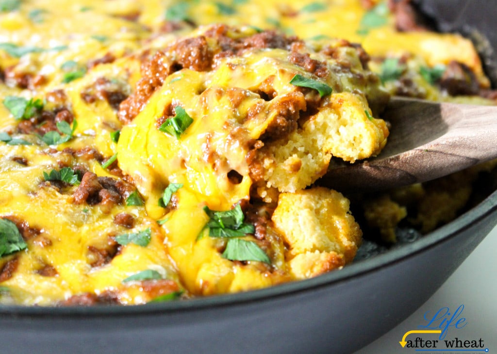 Gluten free tamale pie is cornbread topped with a savory meat filling. All the goodness of a classic tamale but without all the effort!