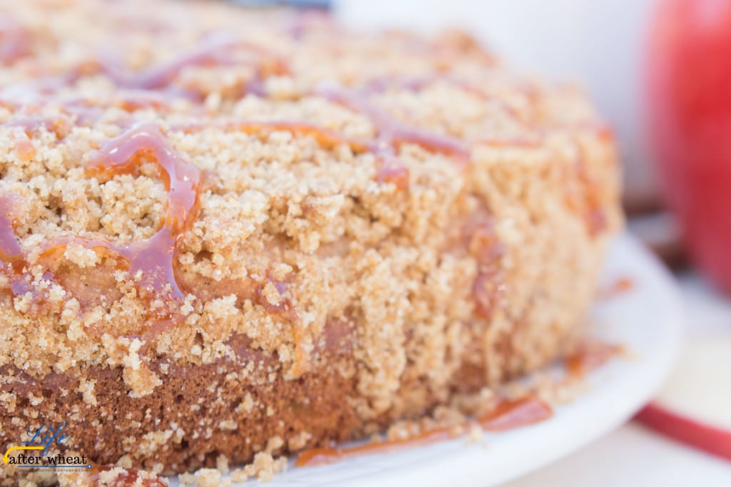 This gluten free coffee cake is bursting with Fall flavors! A whole grain apple cider cake infused with cinnamon and nutmeg is generously topped with streusel and then drizzled with a reduced apple cider glaze. The glaze brings a flavor you've never had before! 