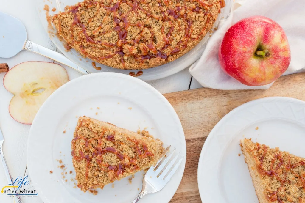 This gluten free coffee cake is bursting with Fall flavors! A whole grain apple cider cake infused with cinnamon and nutmeg is generously topped with streusel and then drizzled with a reduced apple cider glaze. The glaze brings a flavor you've never had before! 