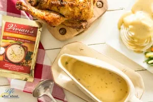 The holidays can be hard when you're gluten free, and they're even more difficult when you also can't have dairy. Here's an easy, 3 ingredient gravy recipe that's gluten and dairy free! It's packed with flavor and a smooth, creamy texture that will have everyone wondering what your secret is.