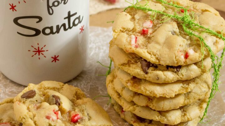 Shhhh! This recipe is straight from the Elves at Santa's Workshop. They know that Santa loves warm cookies that are soft and chewy in the middle with crispy edges. And of course adding crushed candy canes is the perfect touch for that Jolly Fellow. I can guarantee that the kiddos won't complain either! But even Santa doesn't know what secret ingredient makes these cookies over-the-top delicious.