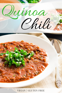 Quinoa Chili is an easy-to-make health vegan chili. #veganchili #quinoachili #glutenfreechili