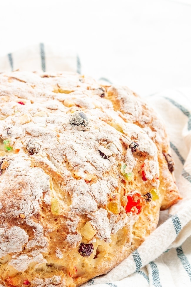 Gluten Free Julekake is a beautiful Norwegian Christmas bread studded with raisins and candied fruits with a subtle hint of cardamom. This bread is light, fluffy, and SO easy to make!