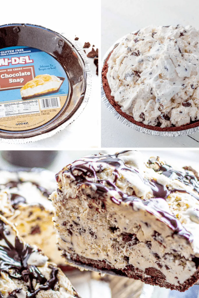 Step-by-step photos of chocolate chip ice cream pie