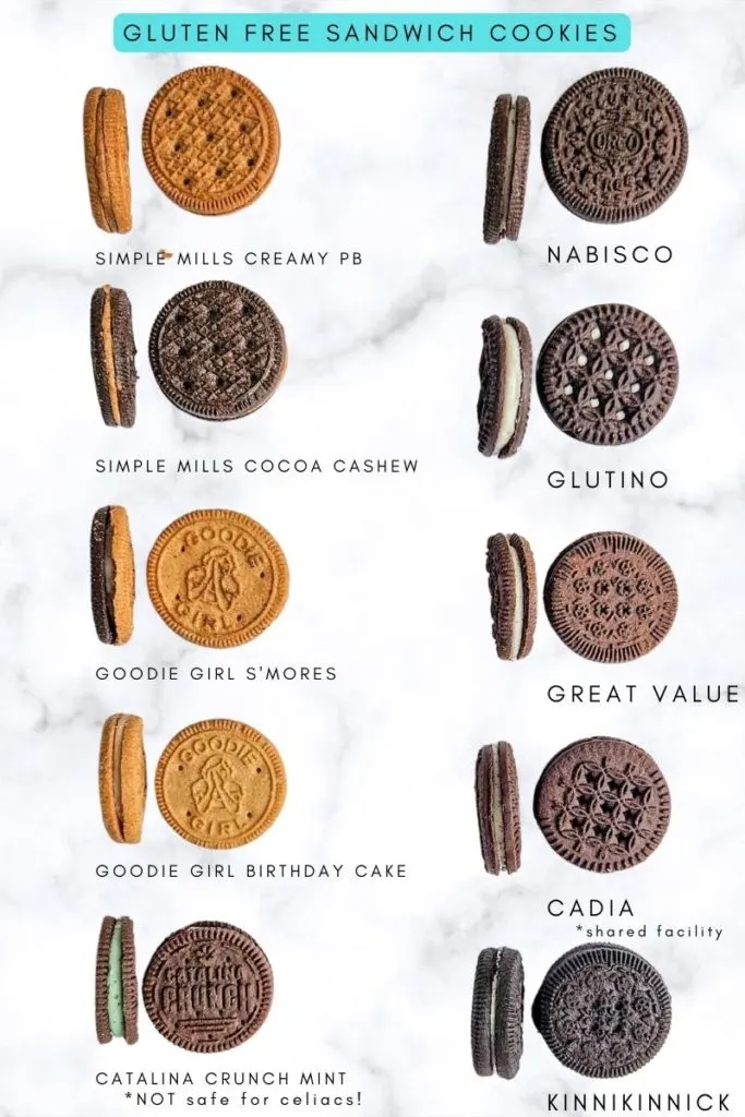 Picture showing all the gluten free sandwich cookies and what they look like.