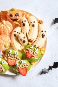tangerine pumpkins, banana ghosts, and apple monster mouths