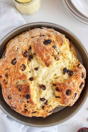 round loaf of bread in a circular pan