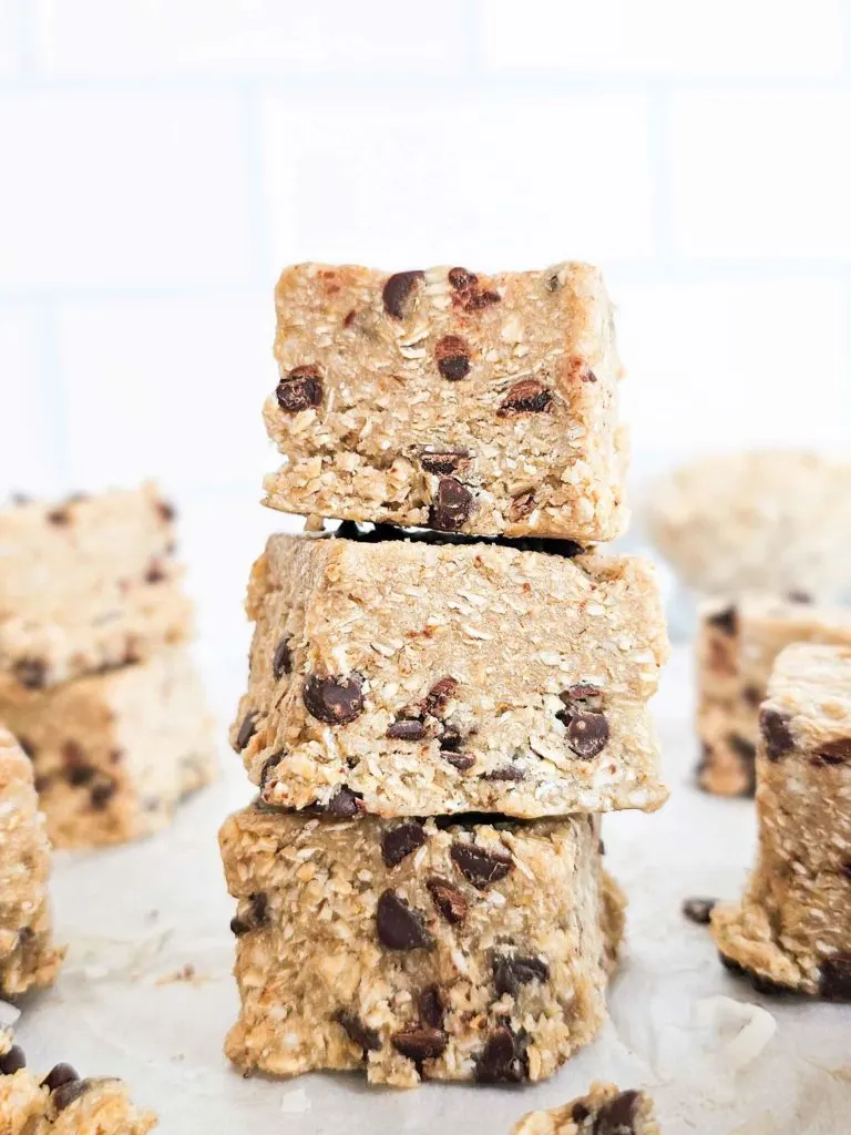 a stack of oat squares with mini chocolate chips.