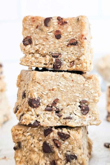 a stack of oat squares with mini chocolate chips.