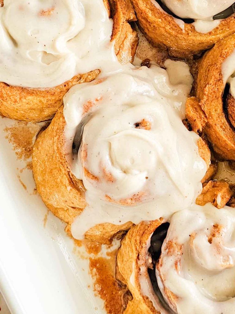 gingerbread cinnamon rolls in a baking dish