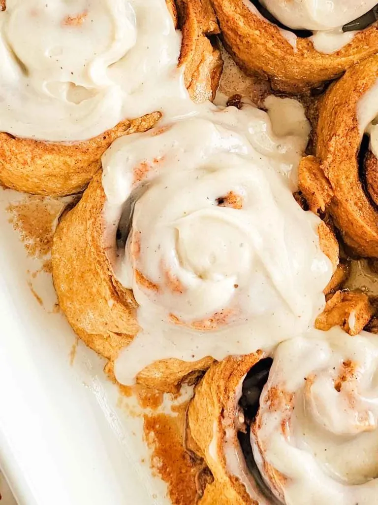 gingerbread cinnamon rolls in a baking dish