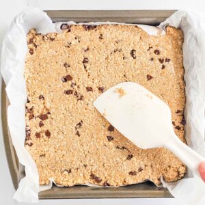 chocolate chip dough spread into a square pan